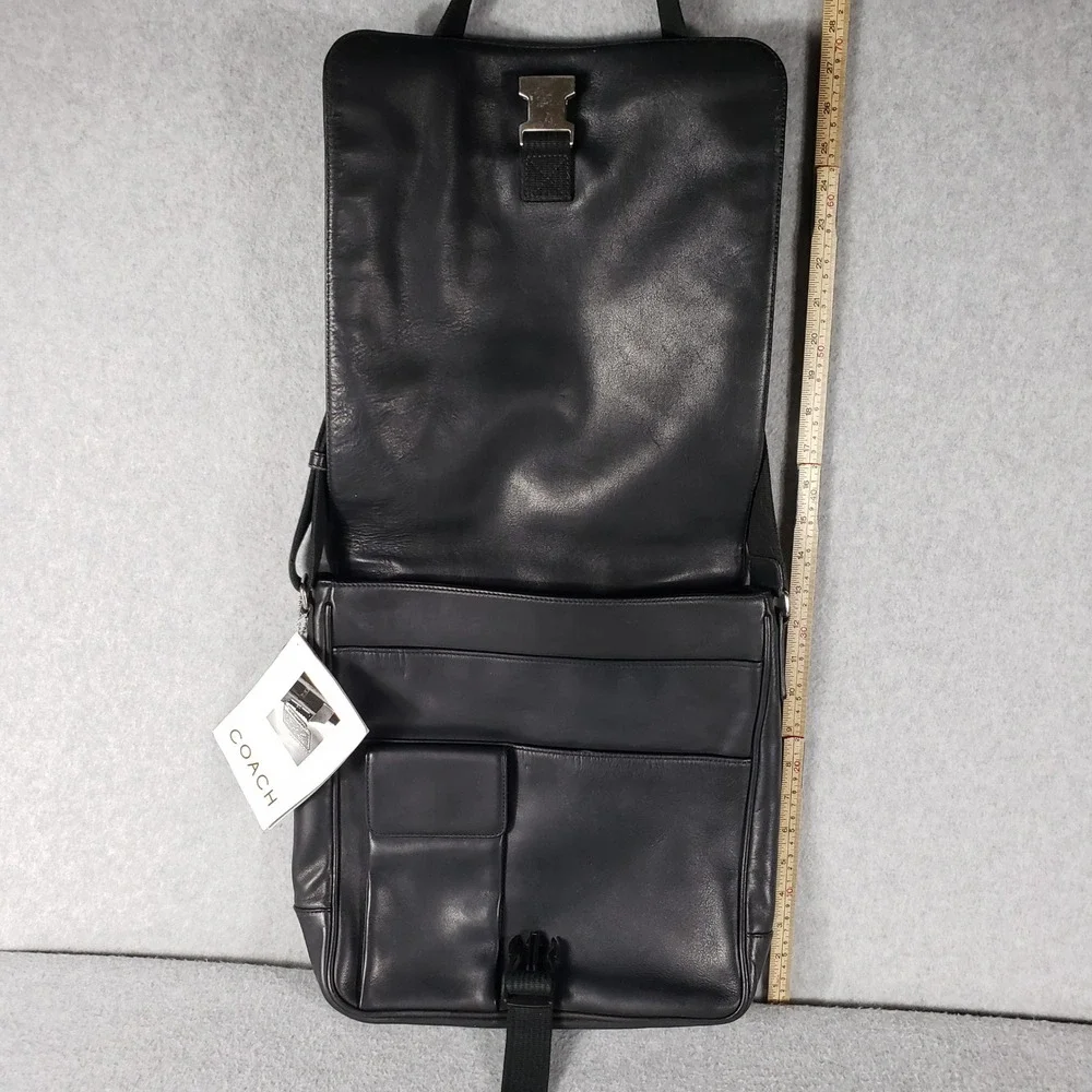 NWT Coach Black‎ Leather Messenger Crossbody Bag Adjustable Strap Buckle Unisex